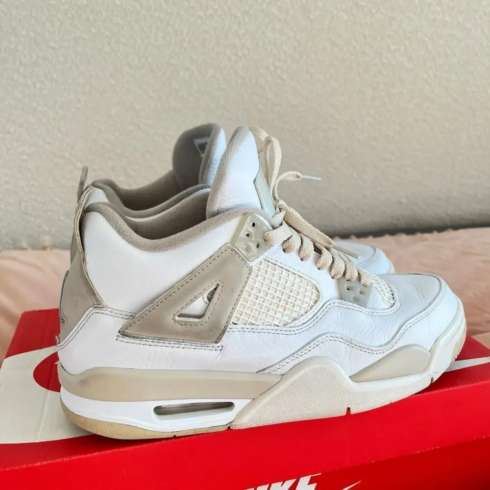 Nike‎ Air Jordan 4 Retro Shoes Size 7Y 2017 Linen white/tan